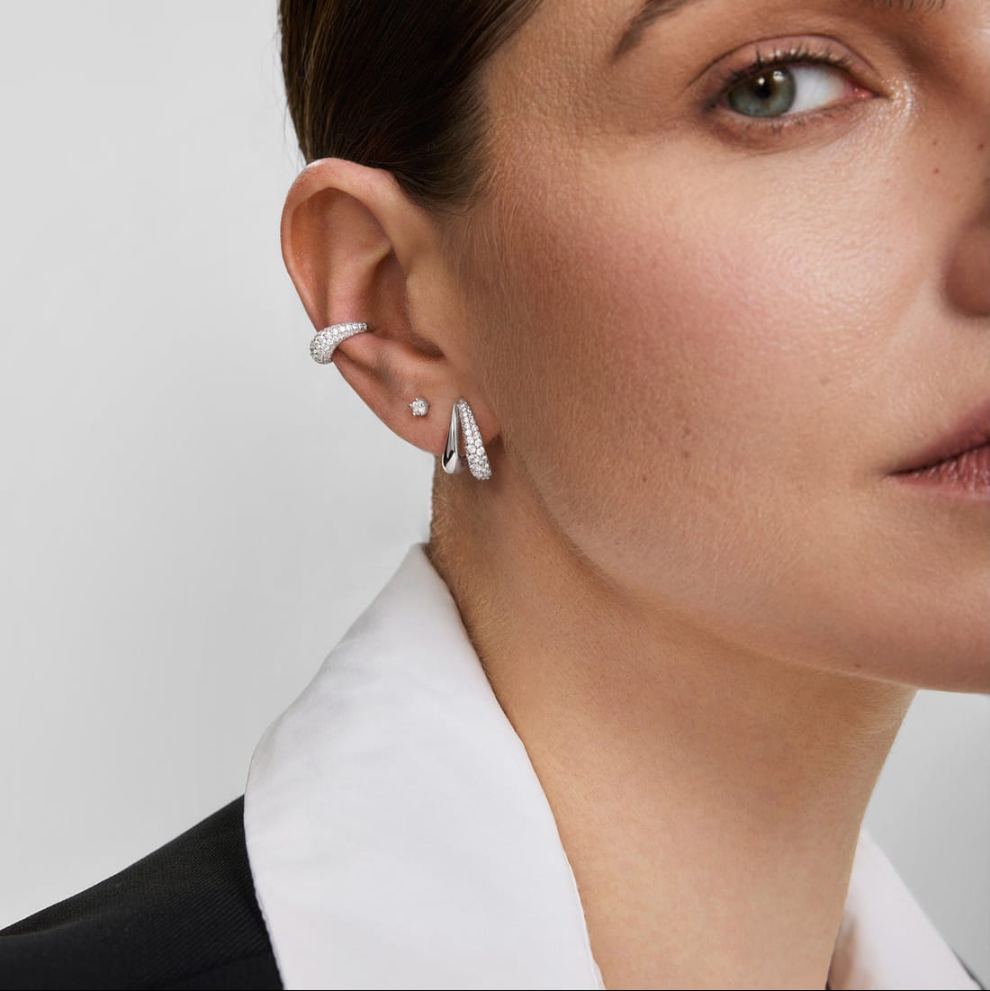 EAR Silver Duet Stud Hoop Earrings