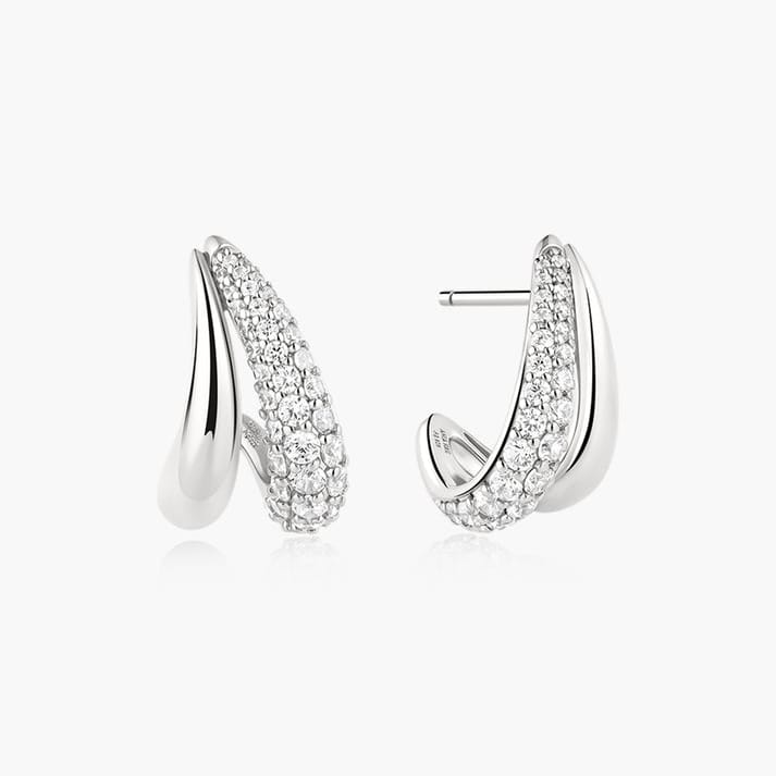 EAR Silver Duet Stud Hoop Earrings