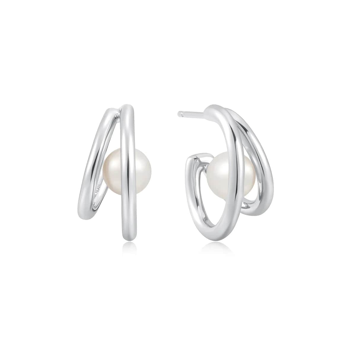 EAR Silver Duo Freshwater Pearl Stud Hoops