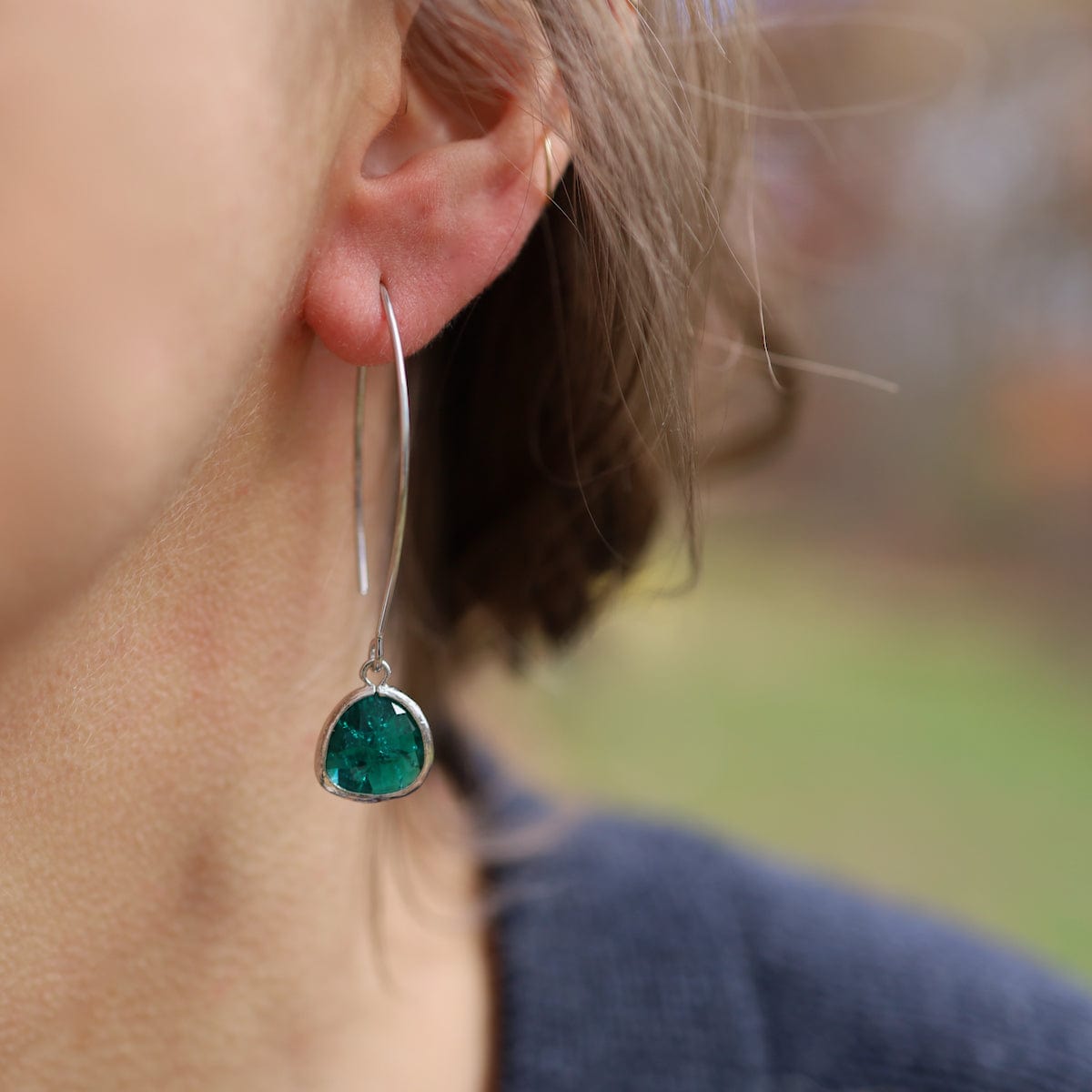 EAR Silver Emerald Rock Crystal Earring