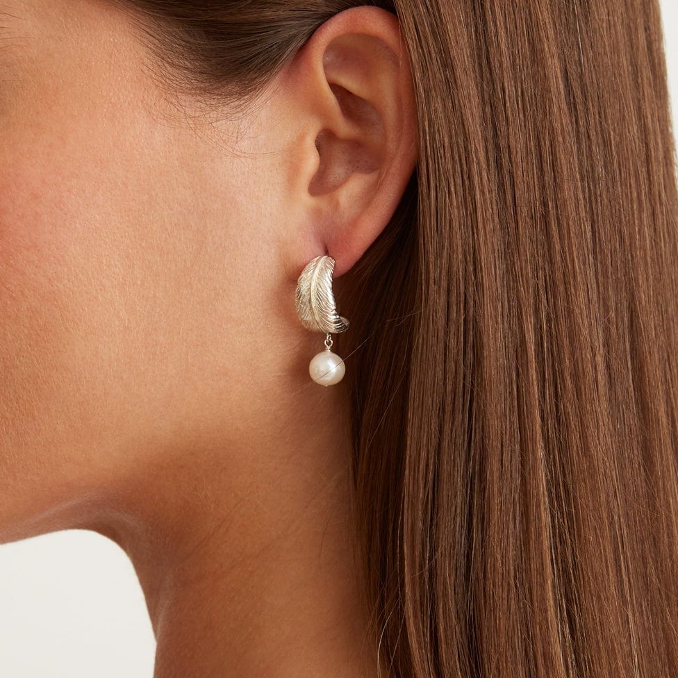 
                      
                        EAR Silver Feather Pearl Drop Hoops
                      
                    