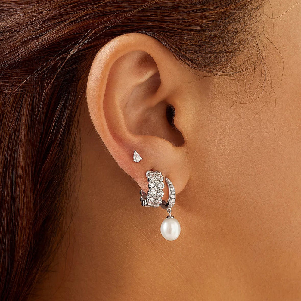 EAR Silver Freshwater Pearl & White Cubic Zirconia Pave