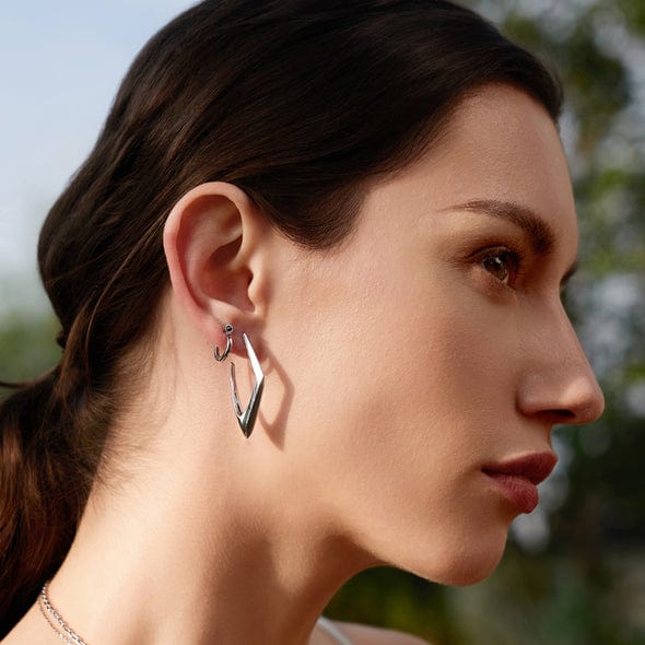 EAR Silver Geometric Hoop Earrings