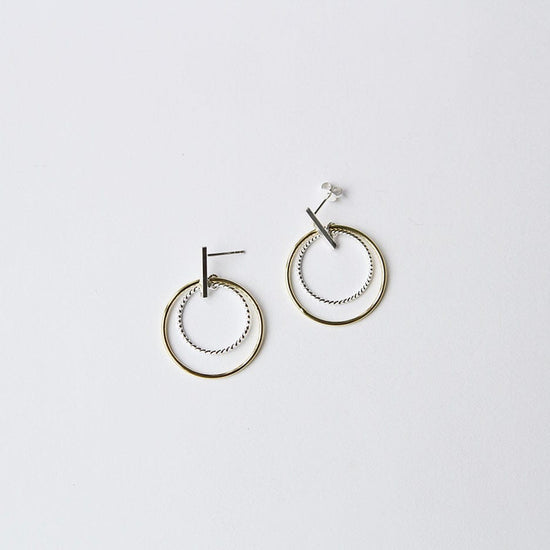 Load image into Gallery viewer, EAR Silver &amp;amp; Gold Post Hoop Earring
