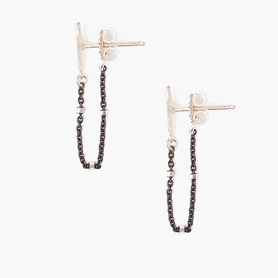 EAR Silver & Gunmetal Star Chain Loop Earrings