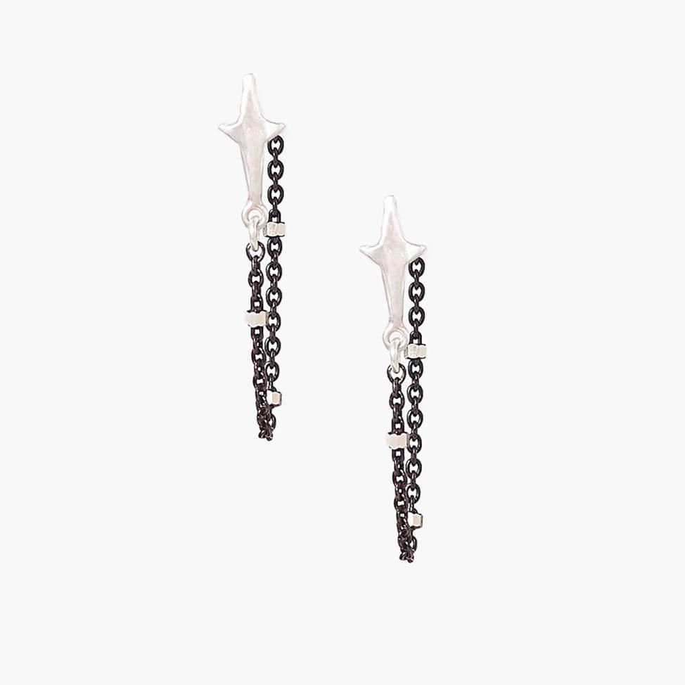 
                      
                        EAR Silver & Gunmetal Star Chain Loop Earrings
                      
                    