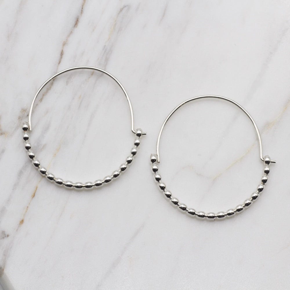 EAR Silver Half Beaded Hoop Earrings