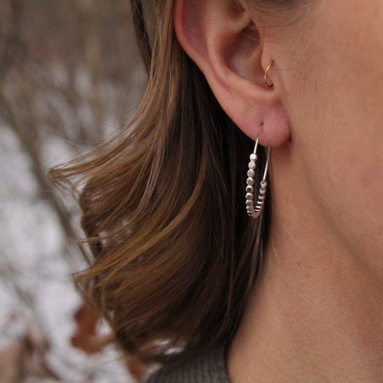 EAR Silver Half Beaded Hoop Earrings