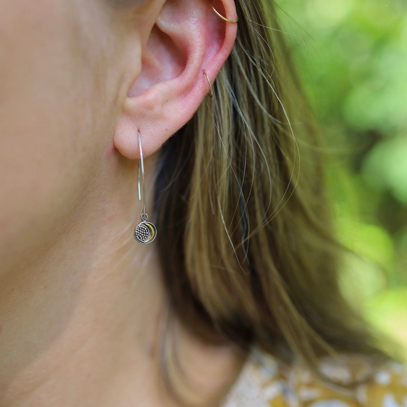 EAR Silver Hoop with Gold Moon Drop Earring