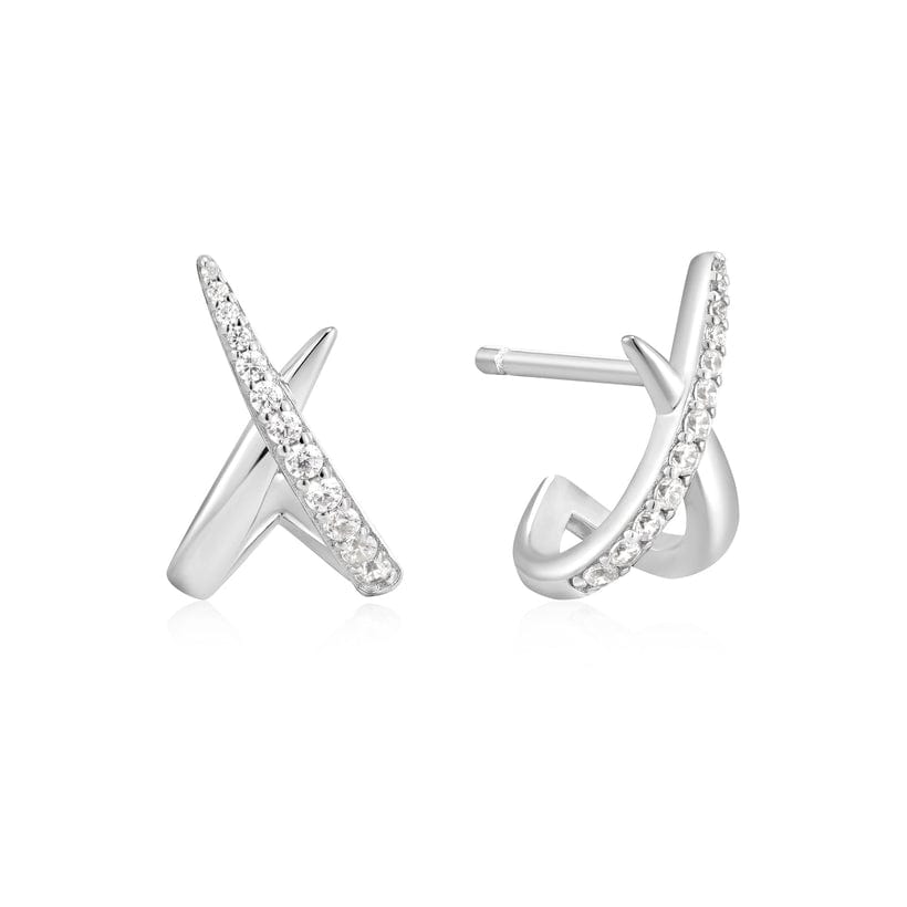 EAR Silver Kiss Polished Pave Stud Earrings