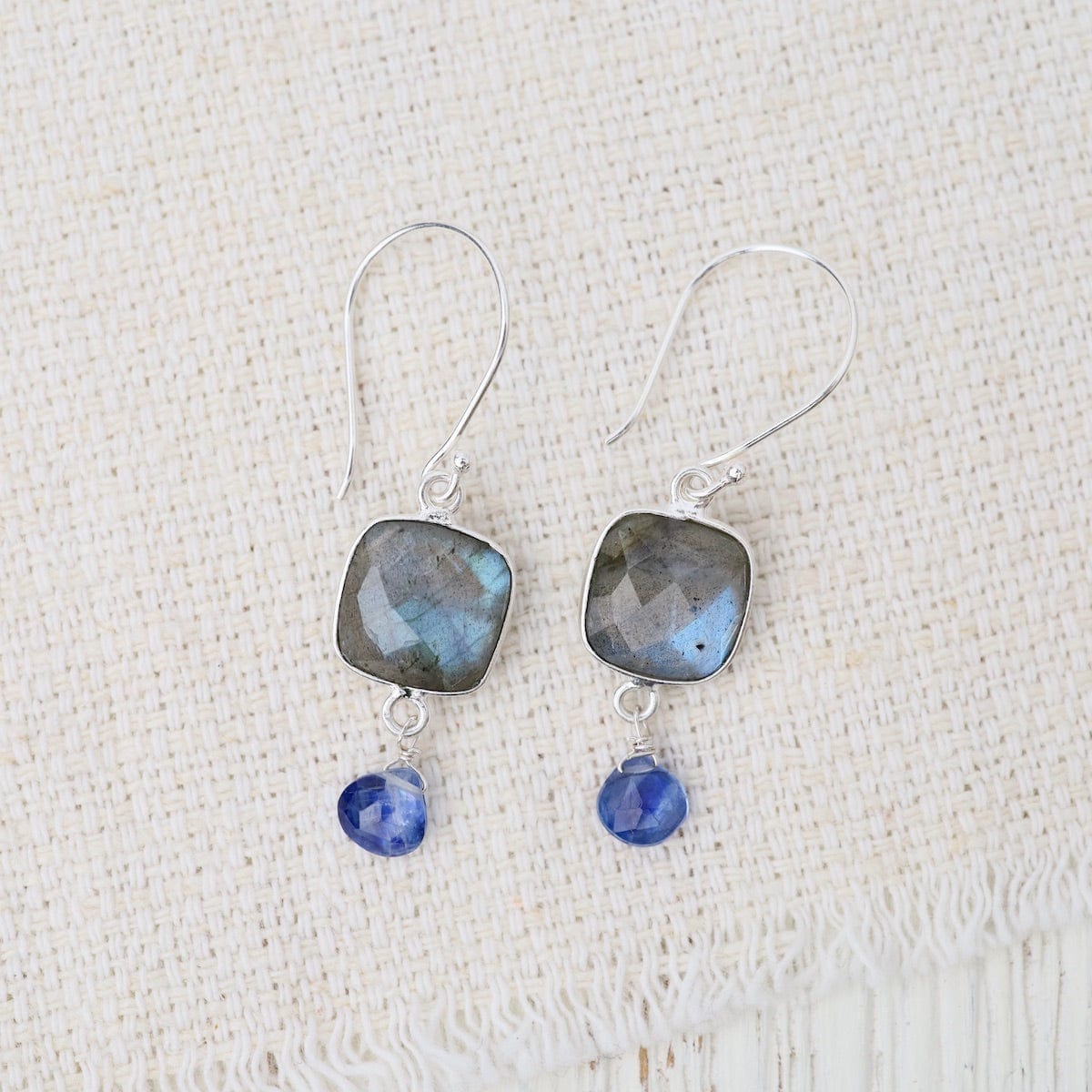 EAR Silver Labradorite Square Link Earrings