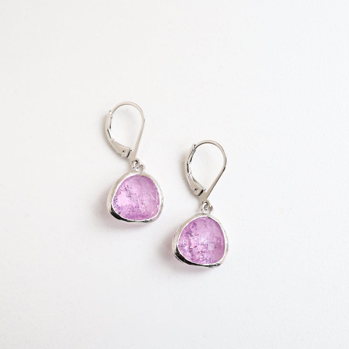 Load image into Gallery viewer, EAR Silver Lavender Rock Crystal Lever Back Earring
