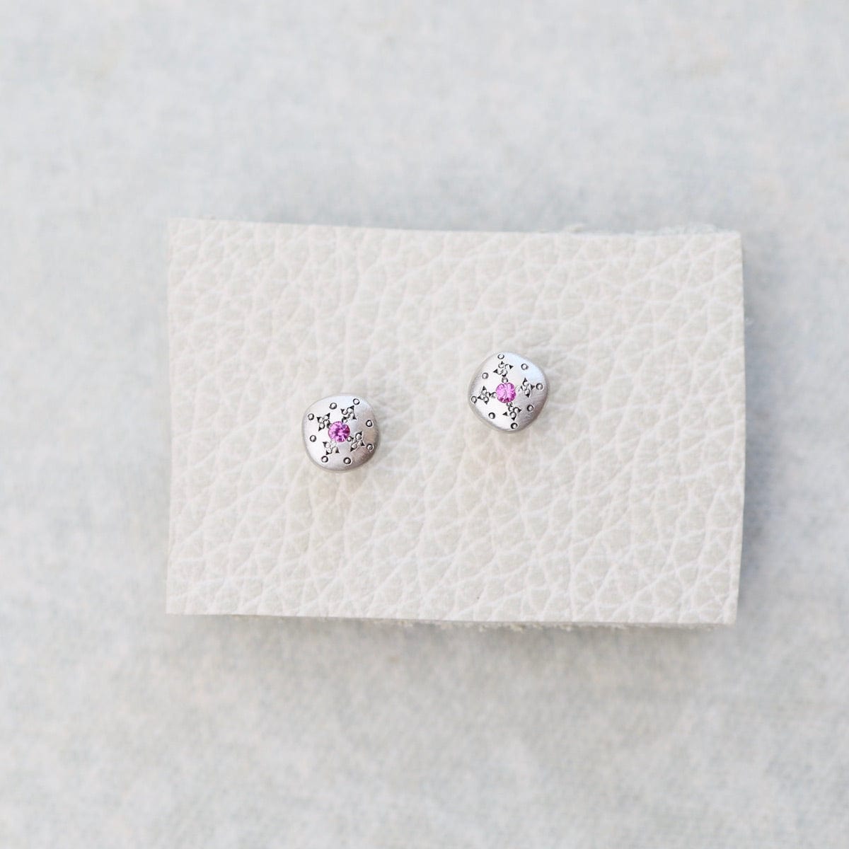 EAR Silver Light Charm Studs in Pink Sapphire