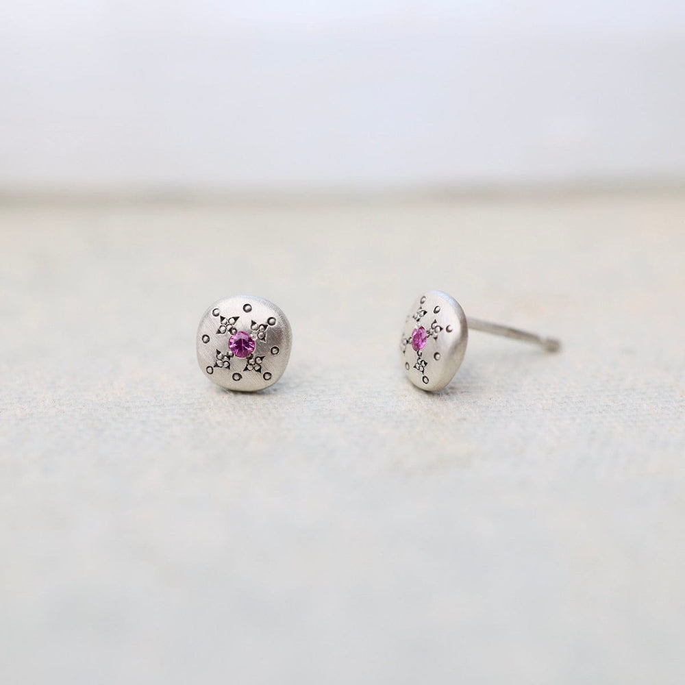 
                  
                    EAR Silver Light Charm Studs in Pink Sapphire
                  
                