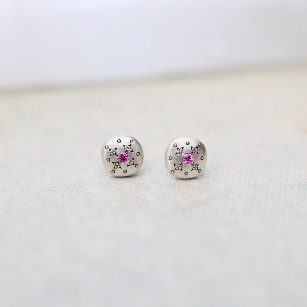 
                  
                    EAR Silver Light Charm Studs in Pink Sapphire
                  
                