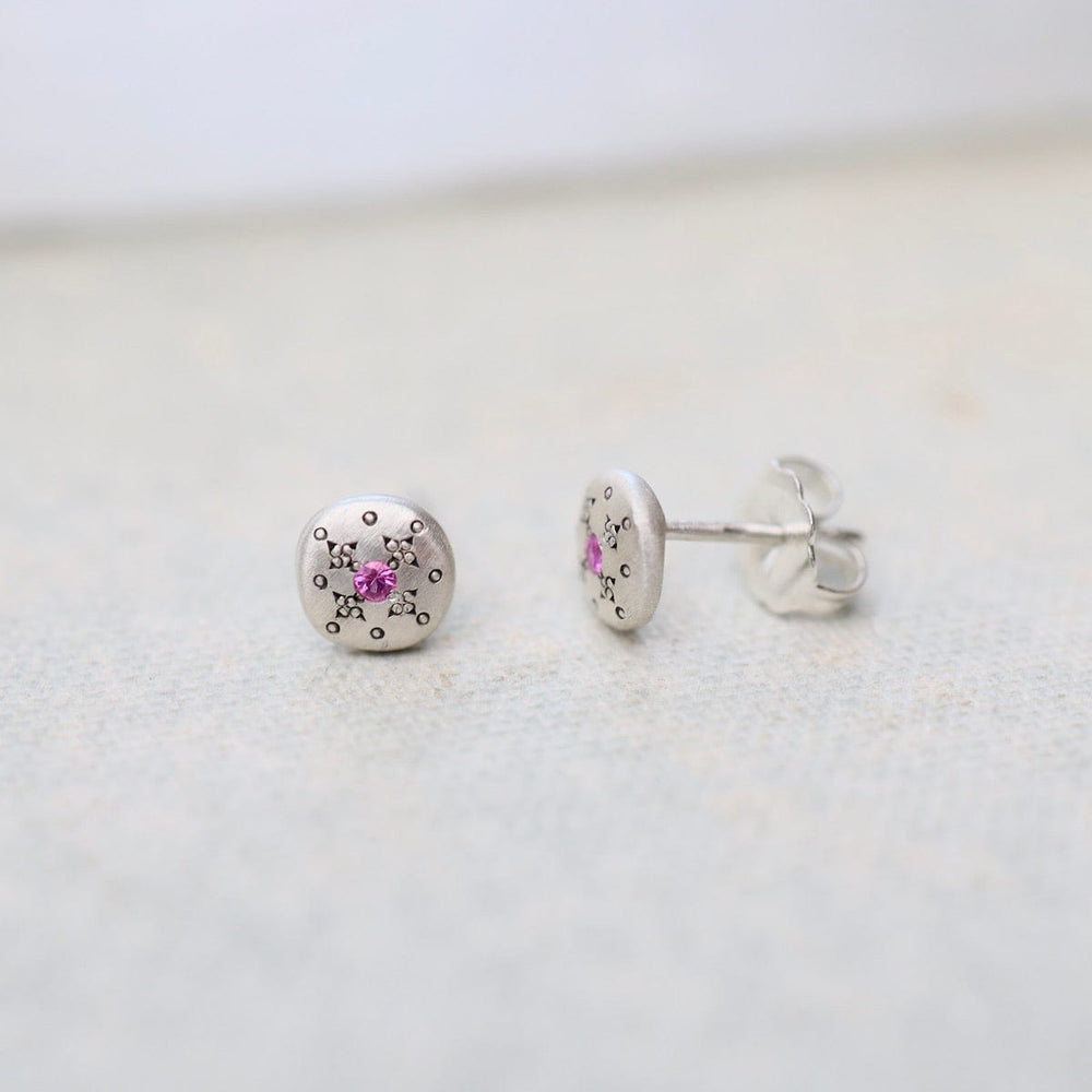 
                  
                    EAR Silver Light Charm Studs in Pink Sapphire
                  
                