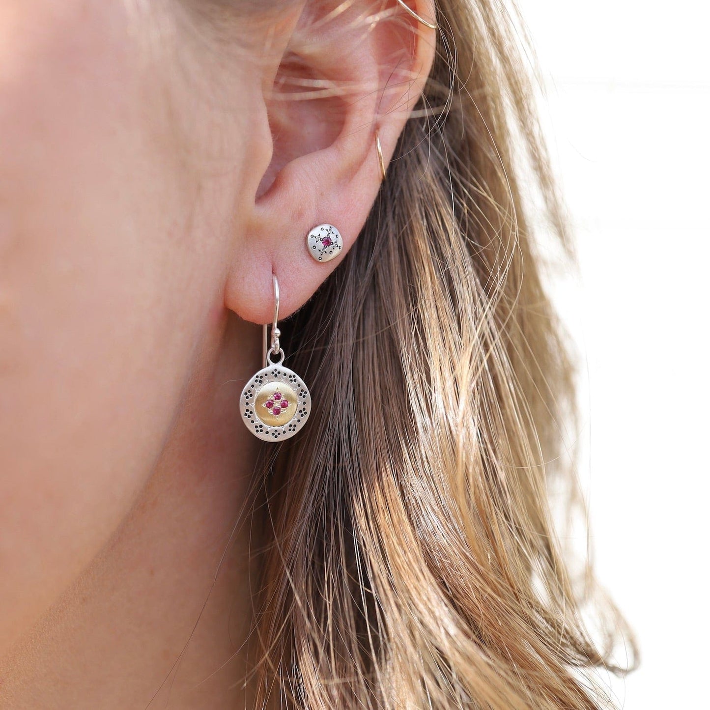 EAR Silver Lights Stud Earrings in Ruby