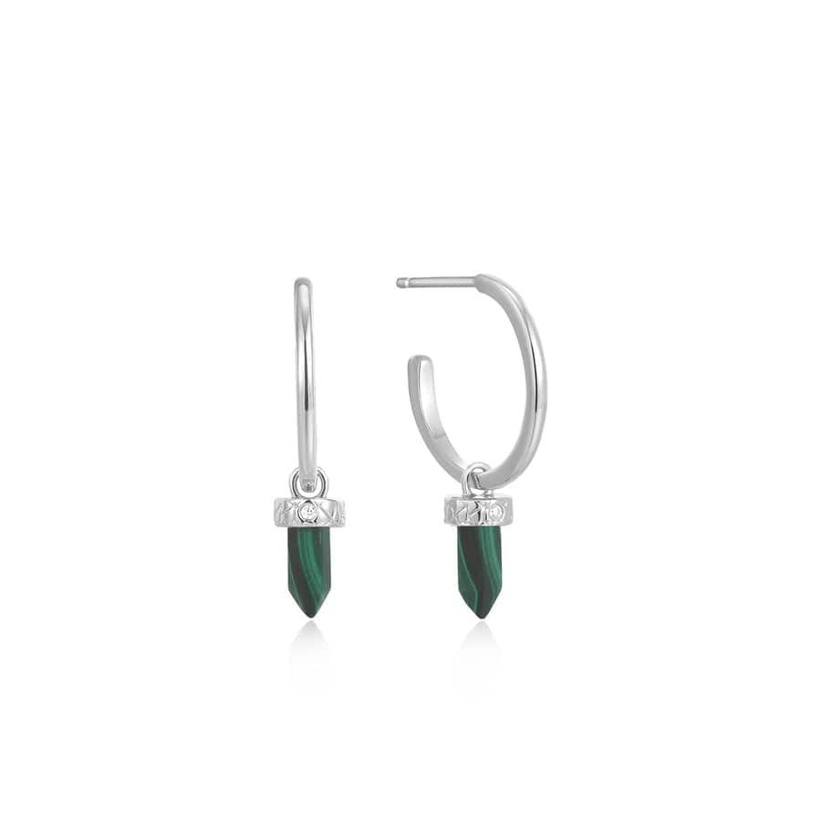 
                      
                        EAR Silver Malachite Point Pendant Small Hoop Earrings
                      
                    