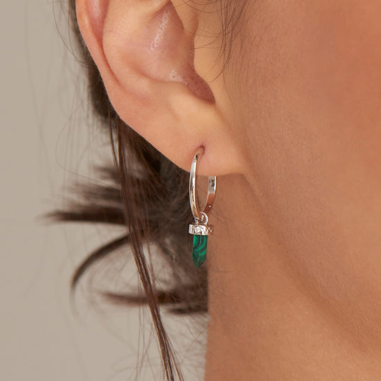 Load image into Gallery viewer, EAR Silver Malachite Point Pendant Small Hoop Earrings
