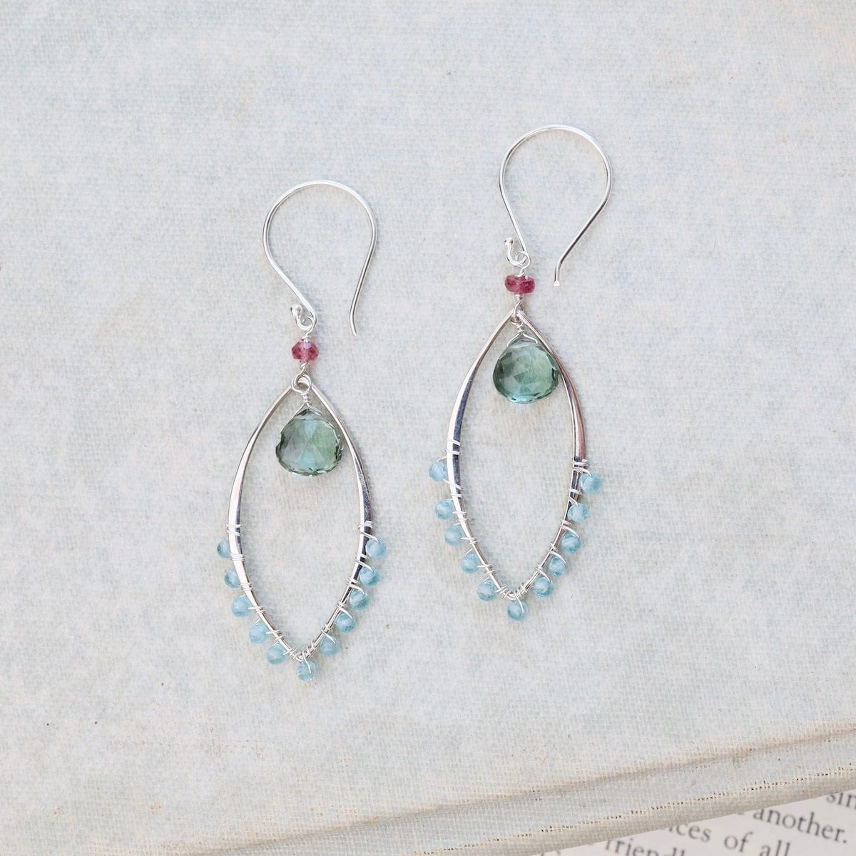 EAR Silver Marquise Link Earrings in Green Quartz