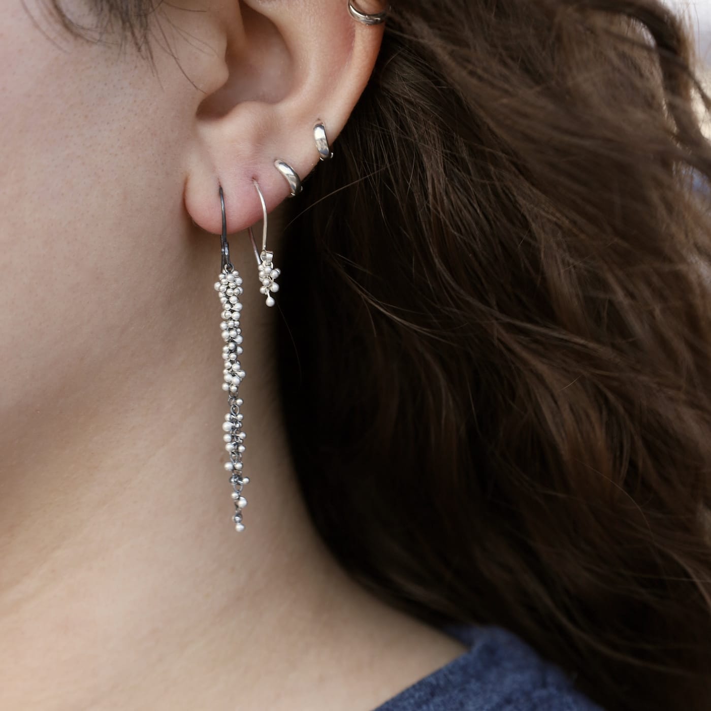 EAR Silver Mini Wisteria Caviar Hook Earrings