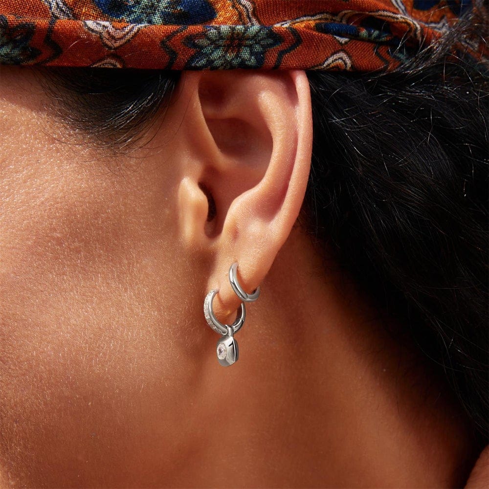 EAR Silver Modern Bezel-Set Huggie Hoop Earrings