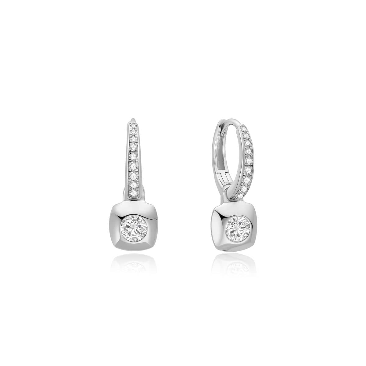EAR Silver Modern Bezel-Set Huggie Hoop Earrings