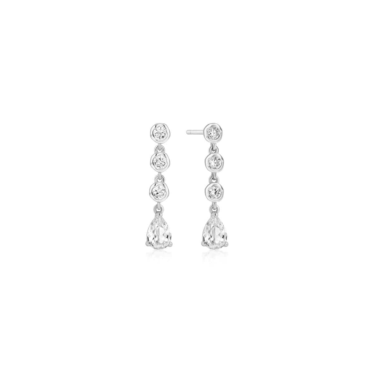 EAR Silver Molten Cascade Bezel Set Teardrop Stud Earrings
