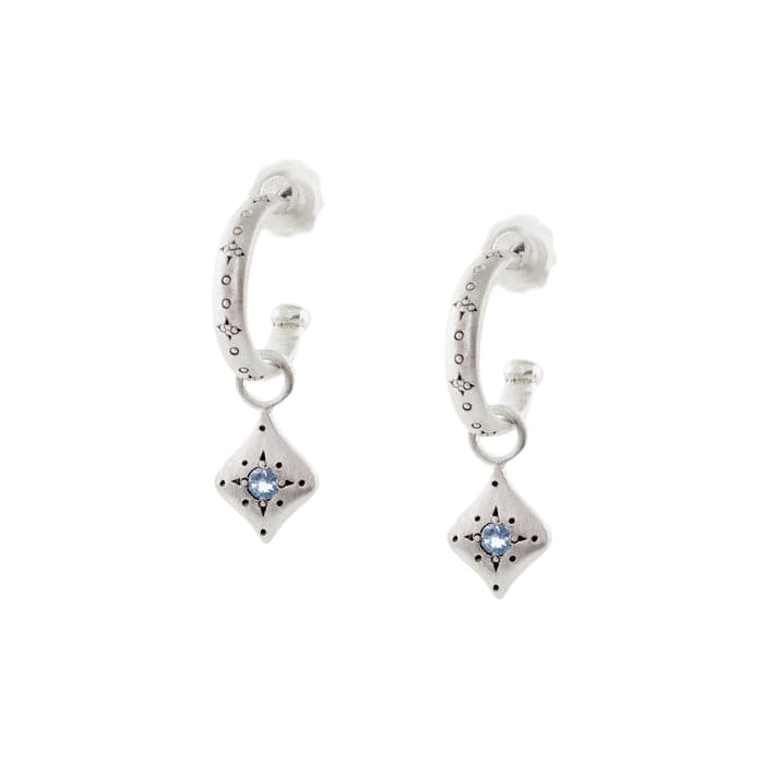 EAR Silver Nights Charm Hoops with Aquamarine