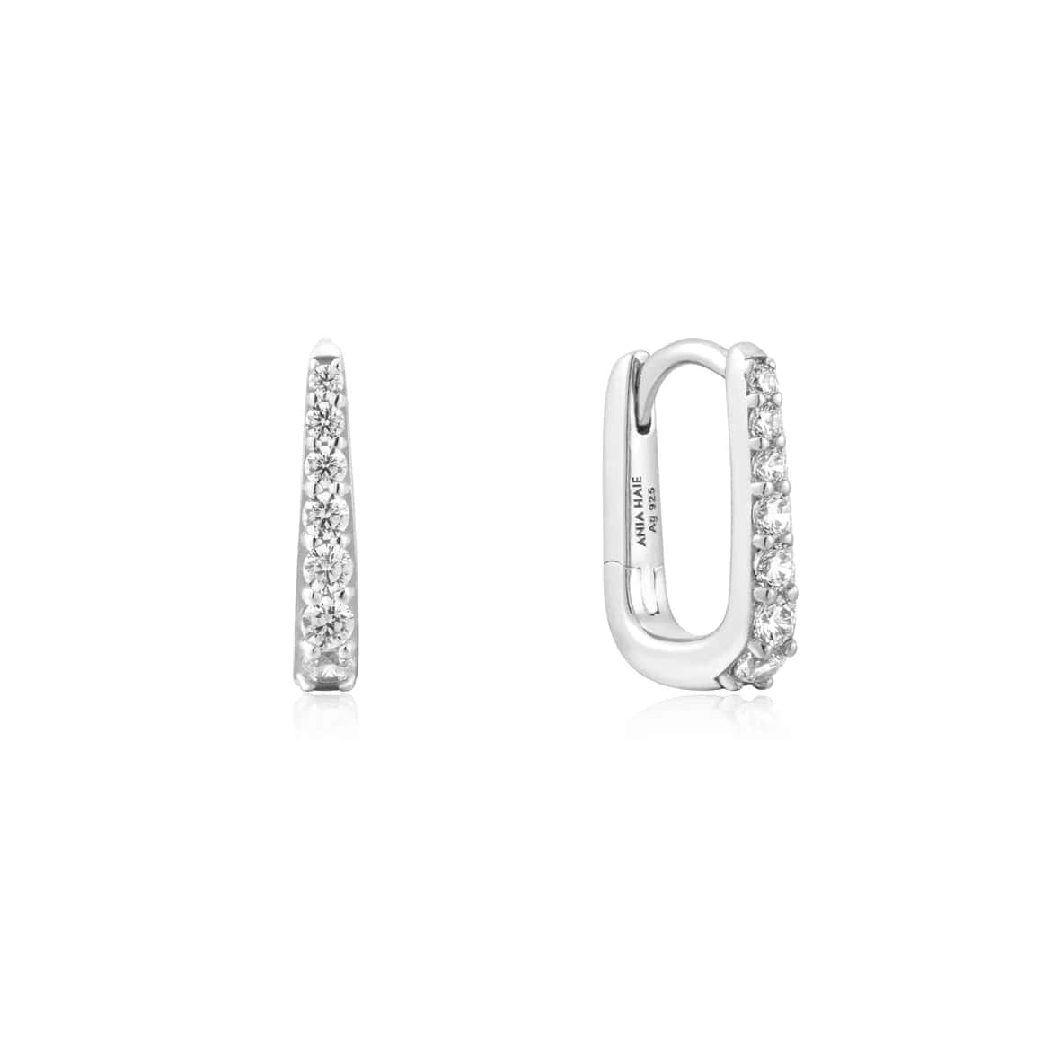 EAR Silver Oval Pave Huggies