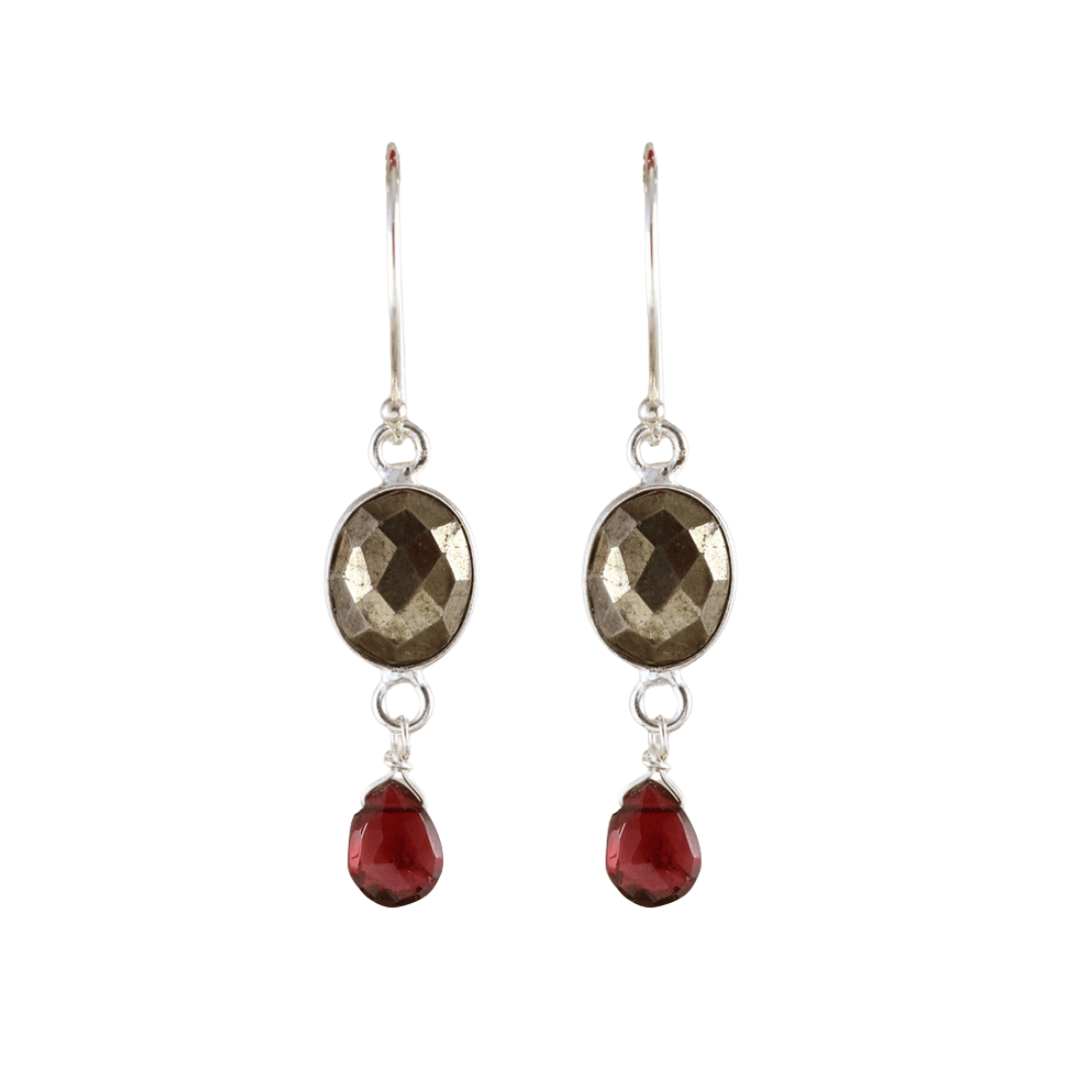 EAR Silver Oval Pyrite and Garnet Earrings