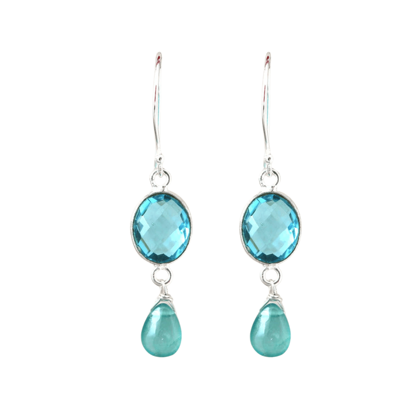 EAR Silver Oval Swiss Blue Quartz & Grandidierite Earrings