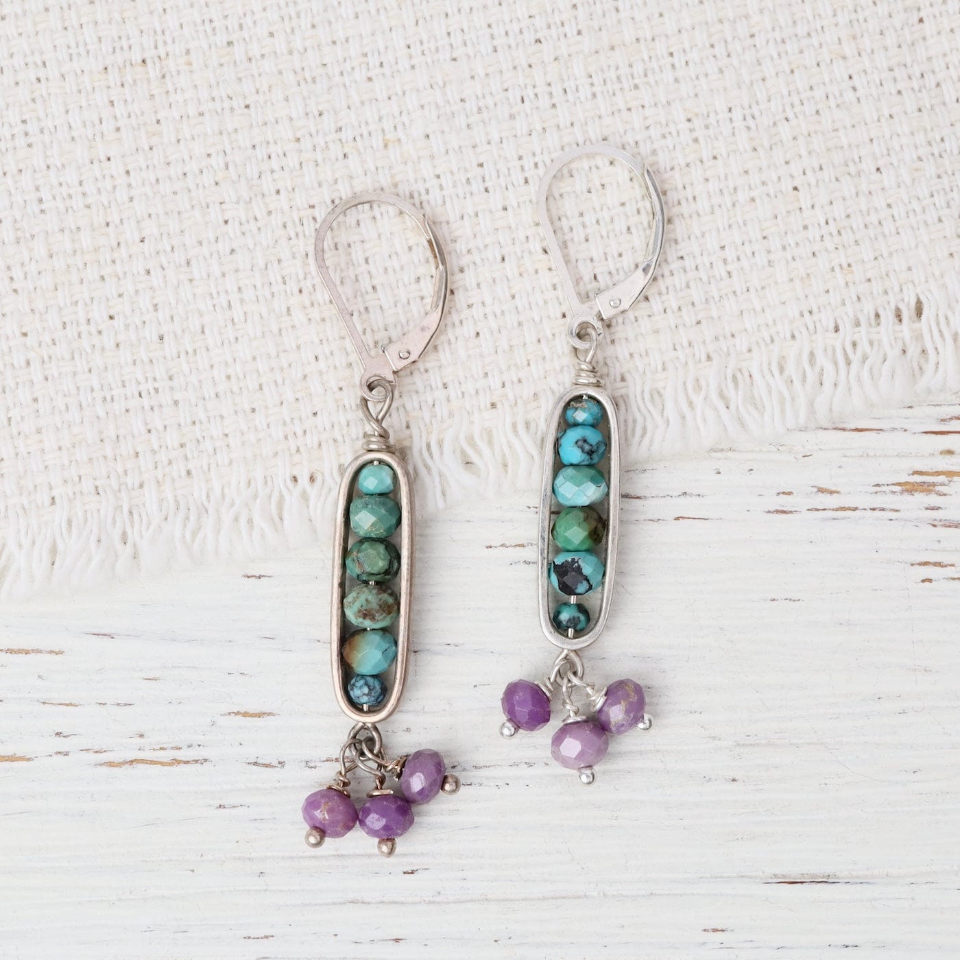 EAR Silver Oval Turquoise and Phosphosiderite Earrings