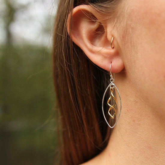 EAR Silver Oval With Gold Swirl