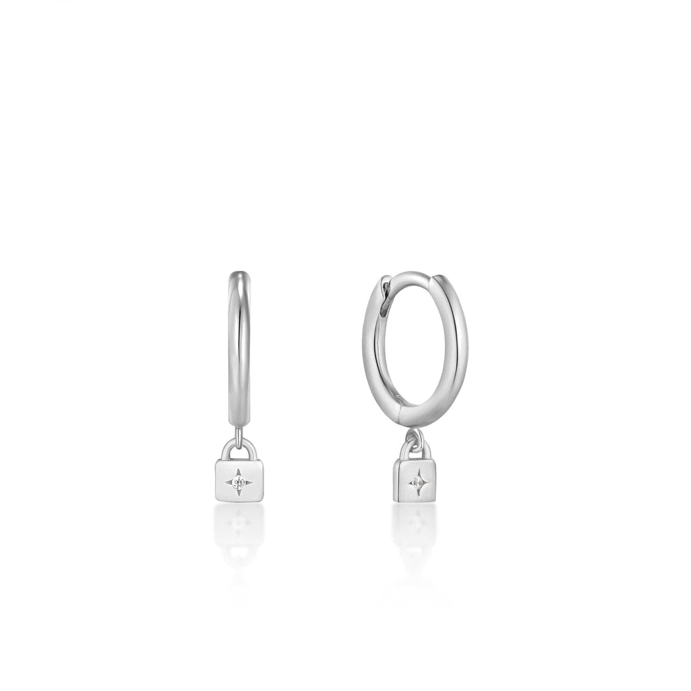 EAR Silver Padlock Huggie Hoop Earrings