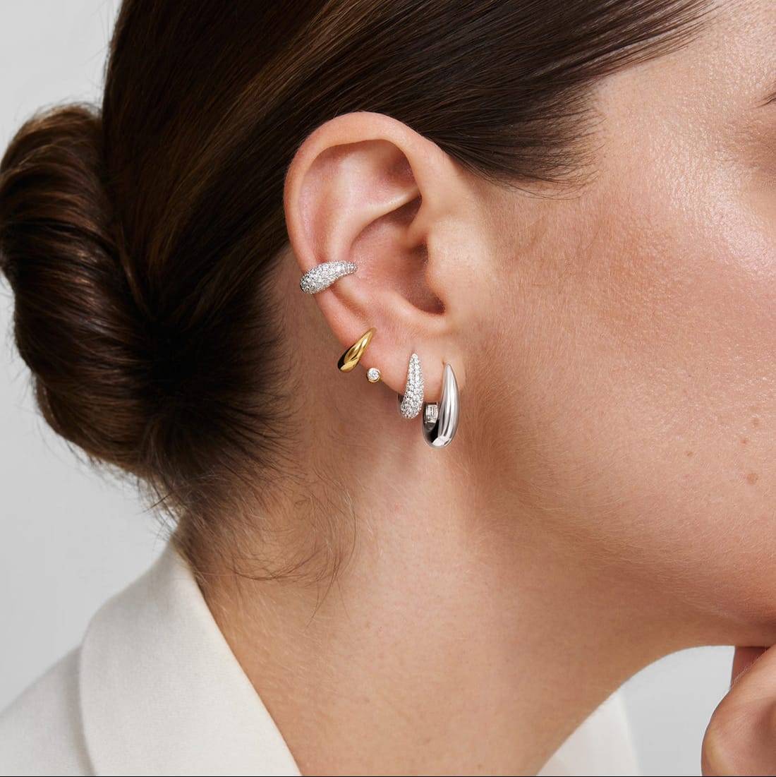 EAR Silver Pave Dome Huggie Hoop Earrings
