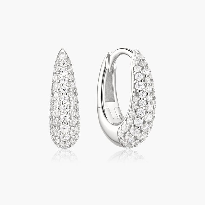 EAR Silver Pave Dome Huggie Hoop Earrings