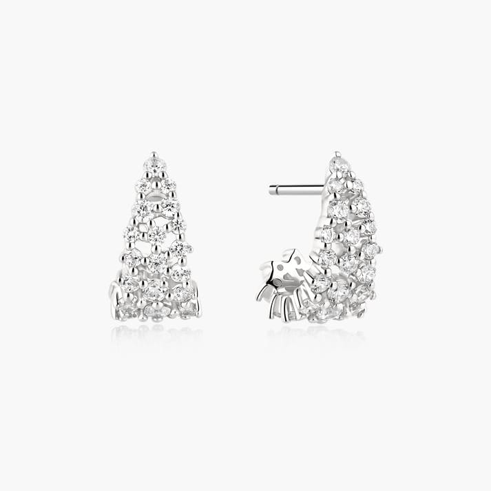 EAR Silver Pave Openwork Curved Stud Hoop Earrings