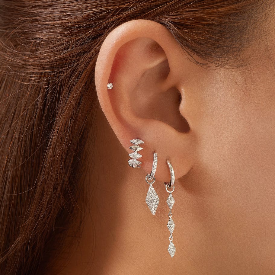 EAR Silver Pave Sparkle Drop Huggie Earrings