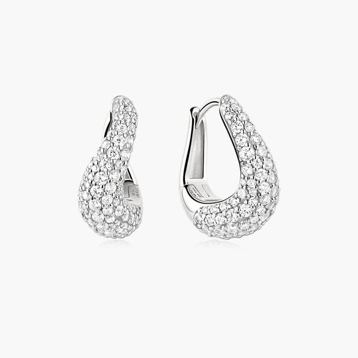 EAR Silver Pave Wave Huggie Hoop Earrings