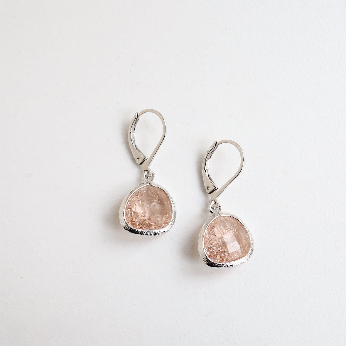 EAR Silver Peach Rock Crystal Lever Back Earring