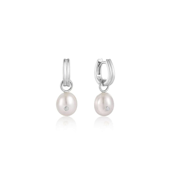 Silver Pearl Drop Sparkle Huggie Hoop Earrings – Dandelion