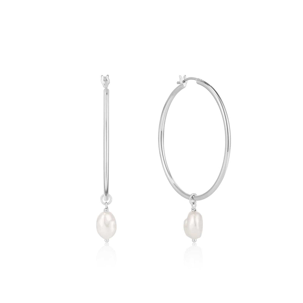 EAR Silver Pearl Hoop Earrings