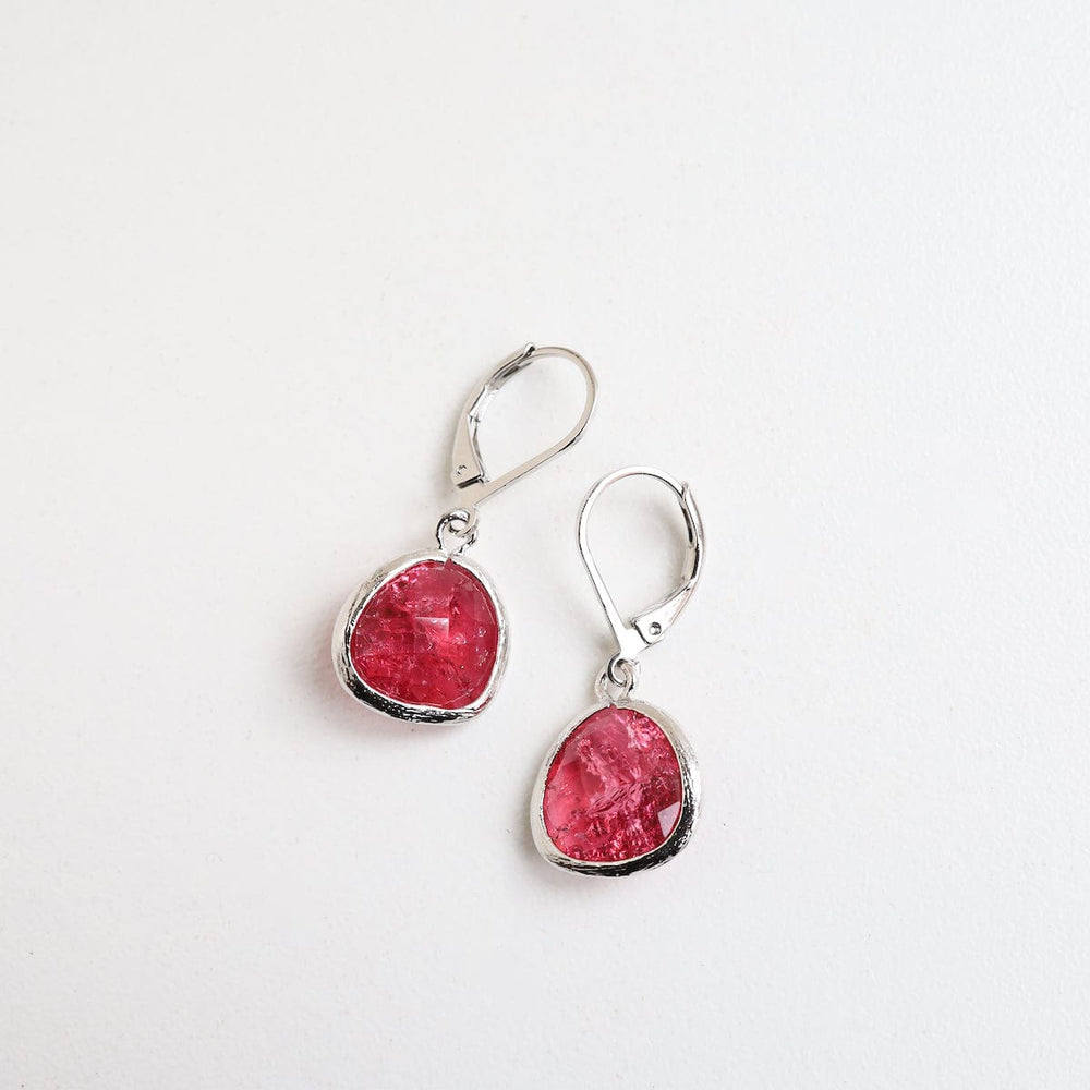 EAR Silver Red Rock Crystal Lever Back Earring