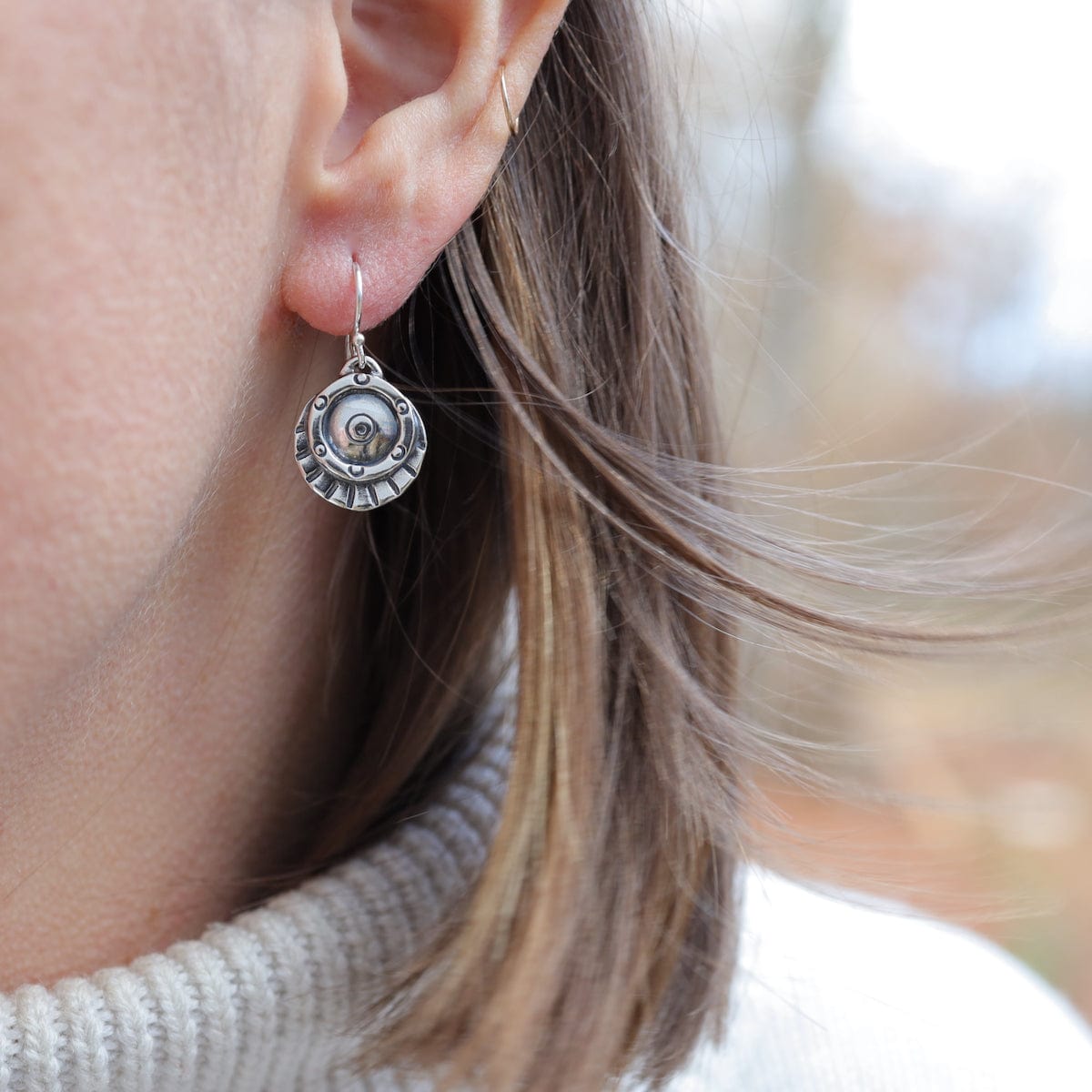 EAR Silver Shield Drop Earrings