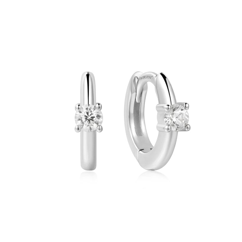 EAR Silver Solitaire Cubic Zirconia Huggie Earrings