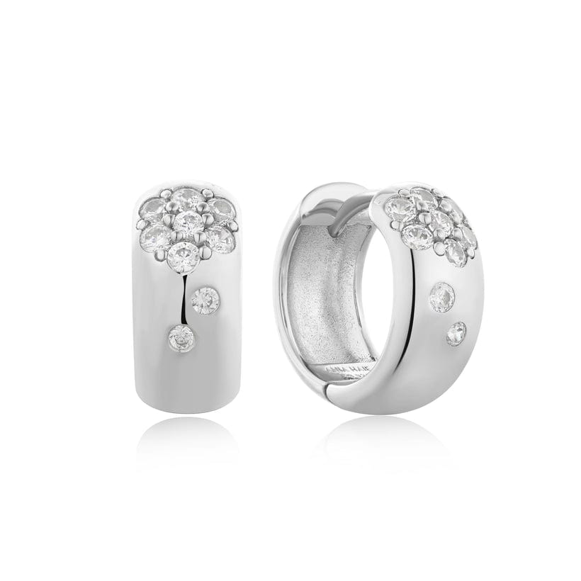 EAR Silver Sparkle Chubby Huggie Hoop Earrings