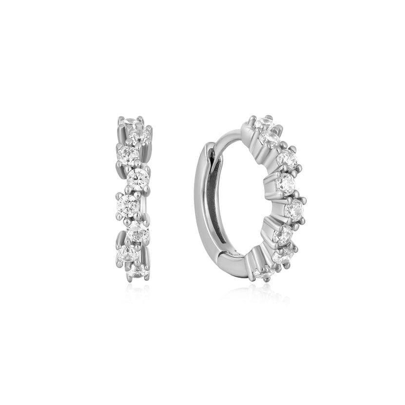 EAR Silver Sparkle Cluster Huggie Hoop Earrings