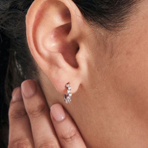 EAR Silver Sparkle Cluster Huggie Hoop Earrings