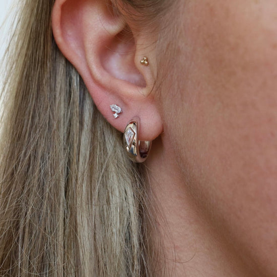 EAR Silver Sparkle Dome Hoop Earrings